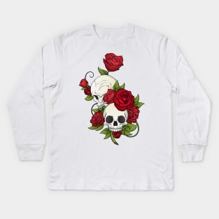 Skulls And Flowers Kids Long Sleeve T-Shirt